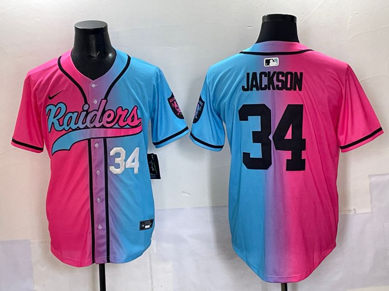 Men 2025 Oakland Raiders #34 Jackson Blue pink Nike Limited NFL Jersey 005